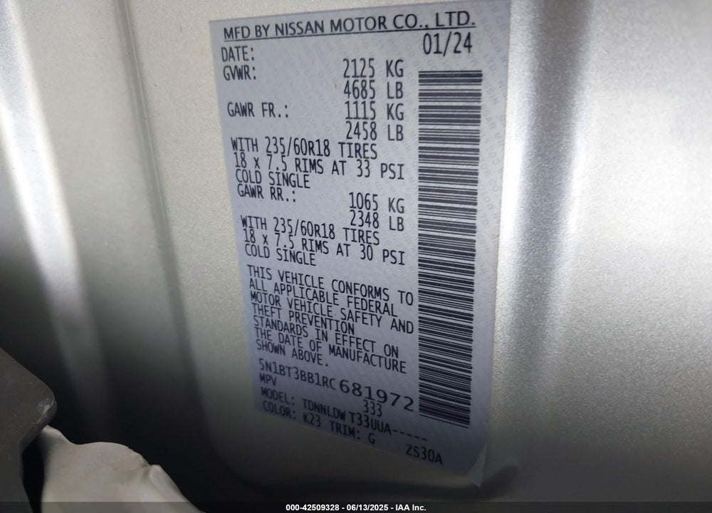 2024 NISSAN ROGUE VIN: 5N1BT3BB1RC681972