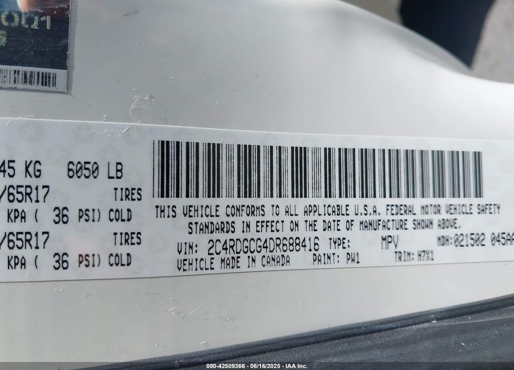 2013 DODGE GRAND CARAVAN SXT VIN: 2C4RDGCG4DR688416