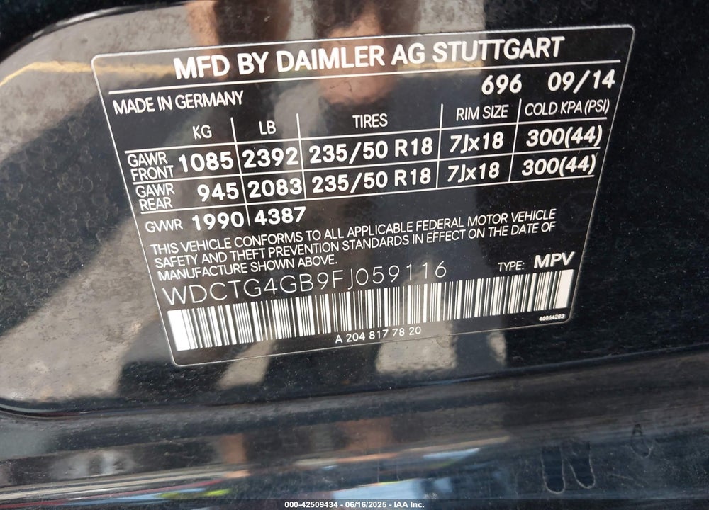 2015 MERCEDES-BENZ GLA 250 4MATIC VIN: WDCTG4GB9FJ059116