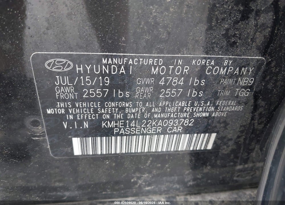 2019 HYUNDAI SONATA PLUG-IN HYBRID VIN: KMHE14L22KA093782