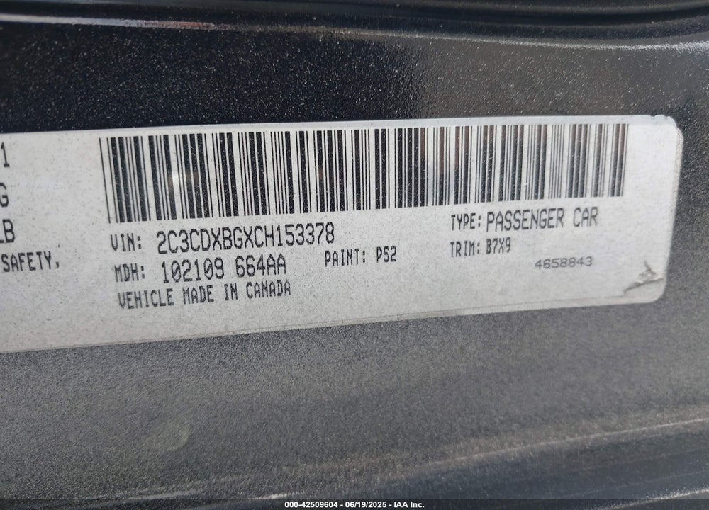 2012 DODGE CHARGER VIN: 2C3CDXBGXCH153378
