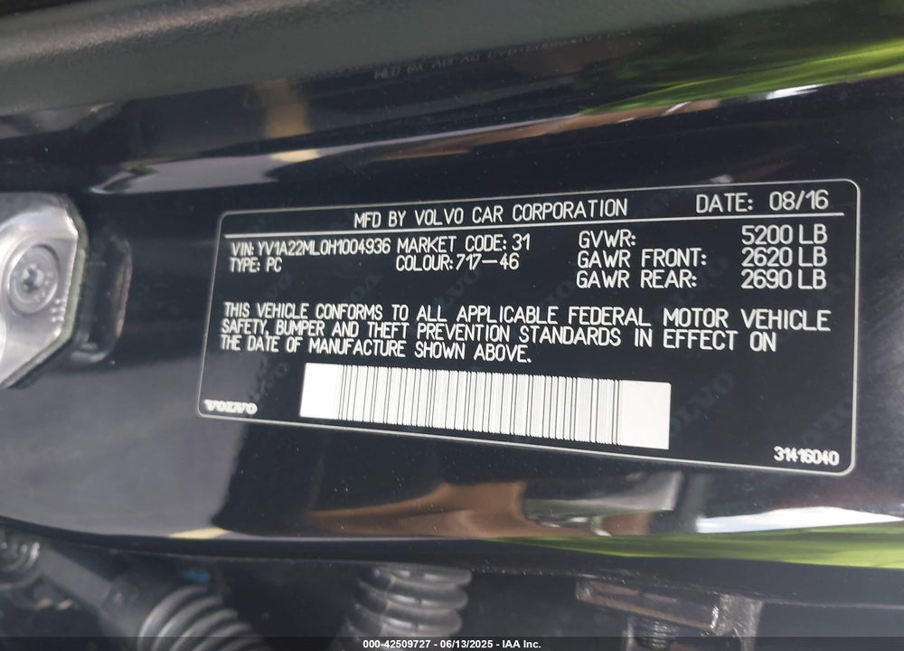 2017 VOLVO S90 T6 INSCRIPTION VIN: YV1A22ML0H1004936