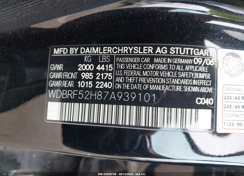 2007 MERCEDES-BENZ C 230 SPORT VIN: WDBRF52H87A939101
