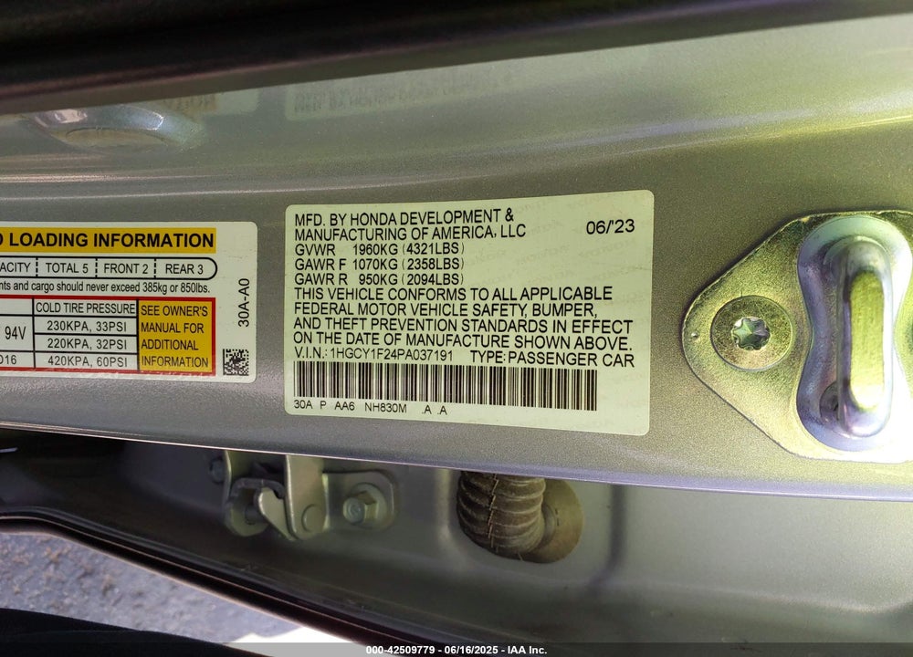 2023 HONDA ACCORD LX VIN: 1HGCY1F24PA037191