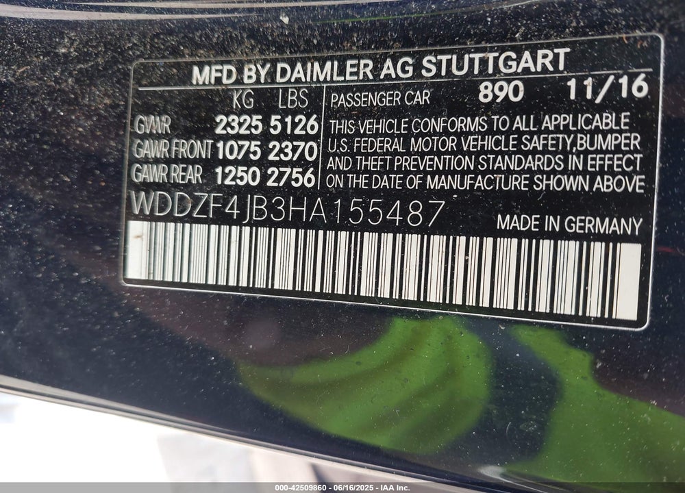 2017 MERCEDES-BENZ E-CLASS VIN: WDDZF4JB3HA155487