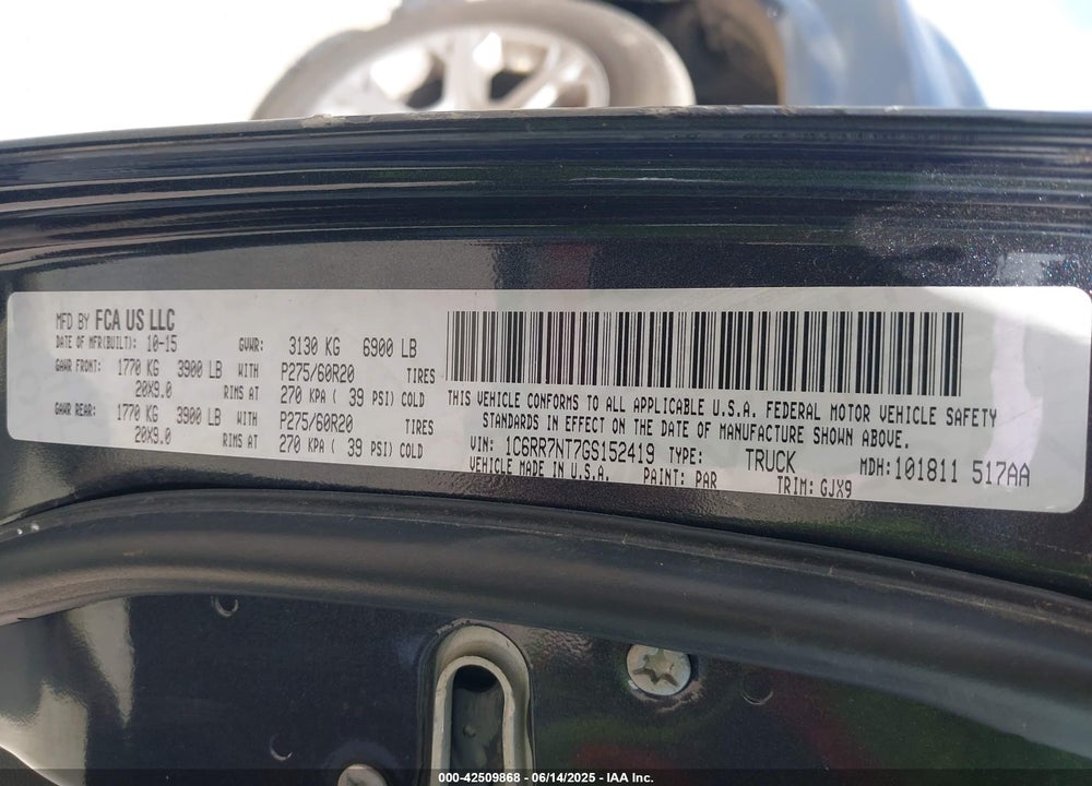 2016 RAM 1500 VIN: 1C6RR7NT7GS152419