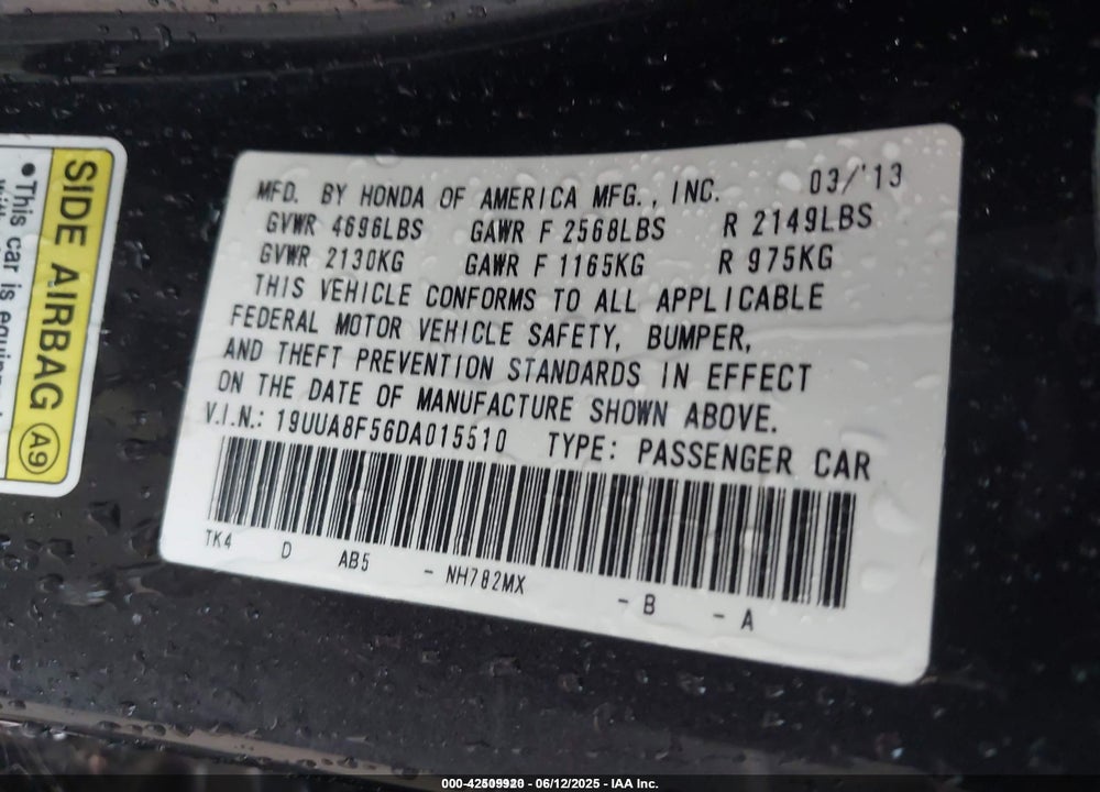 2013 ACURA TL VIN: 19UUA8F56DA015510