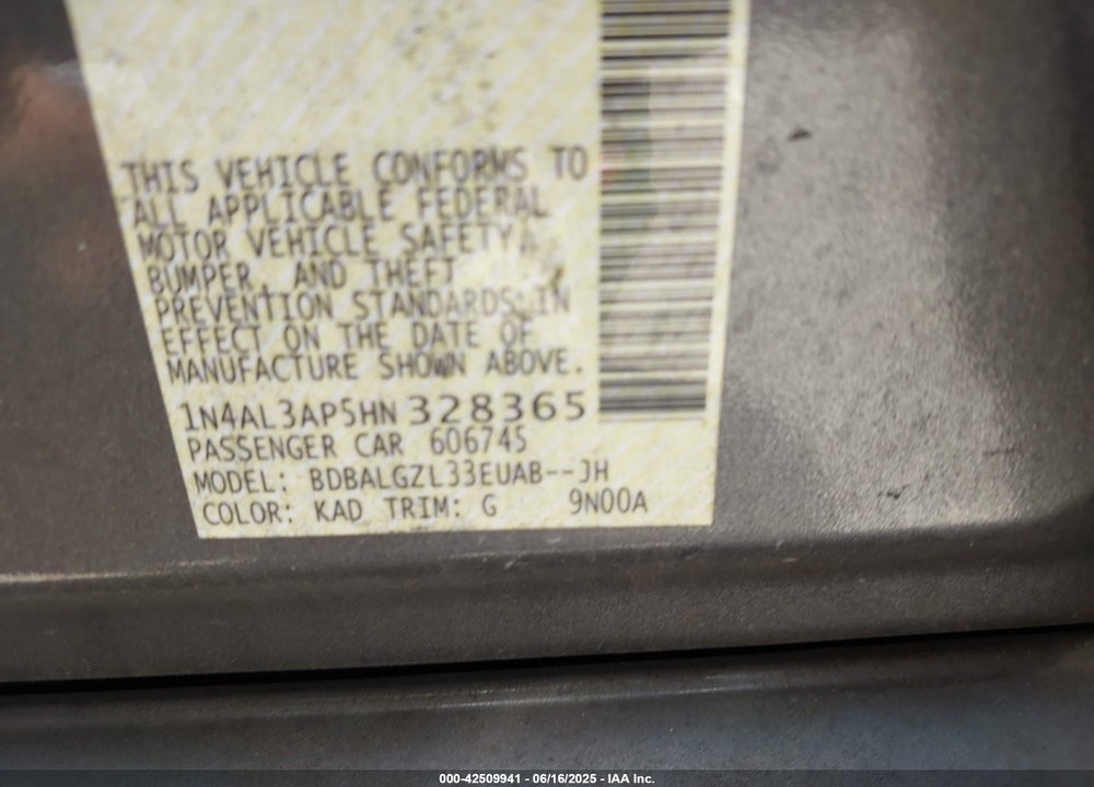 2017 NISSAN ALTIMA VIN: 1N4AL3AP5HN328365