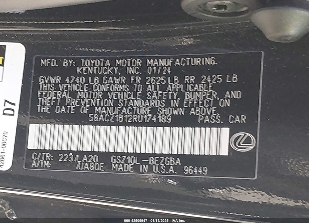 2024 LEXUS ES350 VIN: 58ACZ1B12RU174189