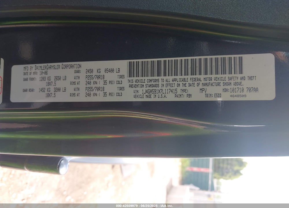 2007 JEEP WRANGLER / VIN: 1J4GA591X7L117415