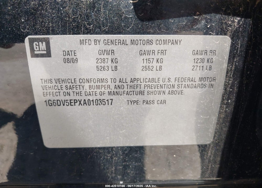 2010 CADILLAC CTS VIN: 1G6DV5EPXA0103517