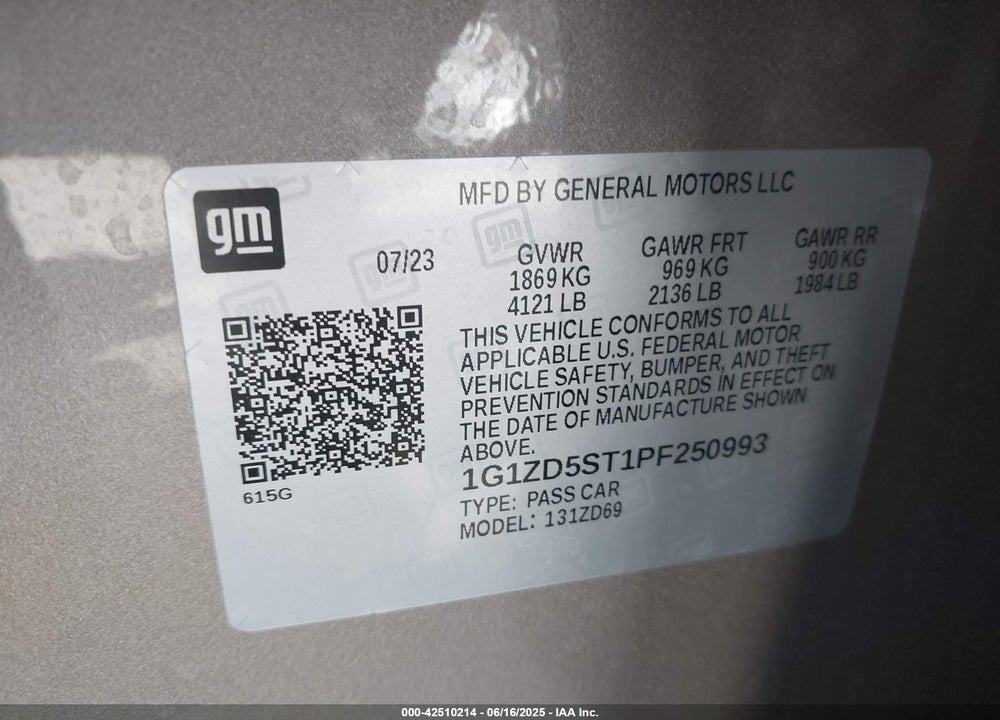 2023 CHEVROLET MALIBU FWD 1LT VIN: 1G1ZD5ST1PF250993