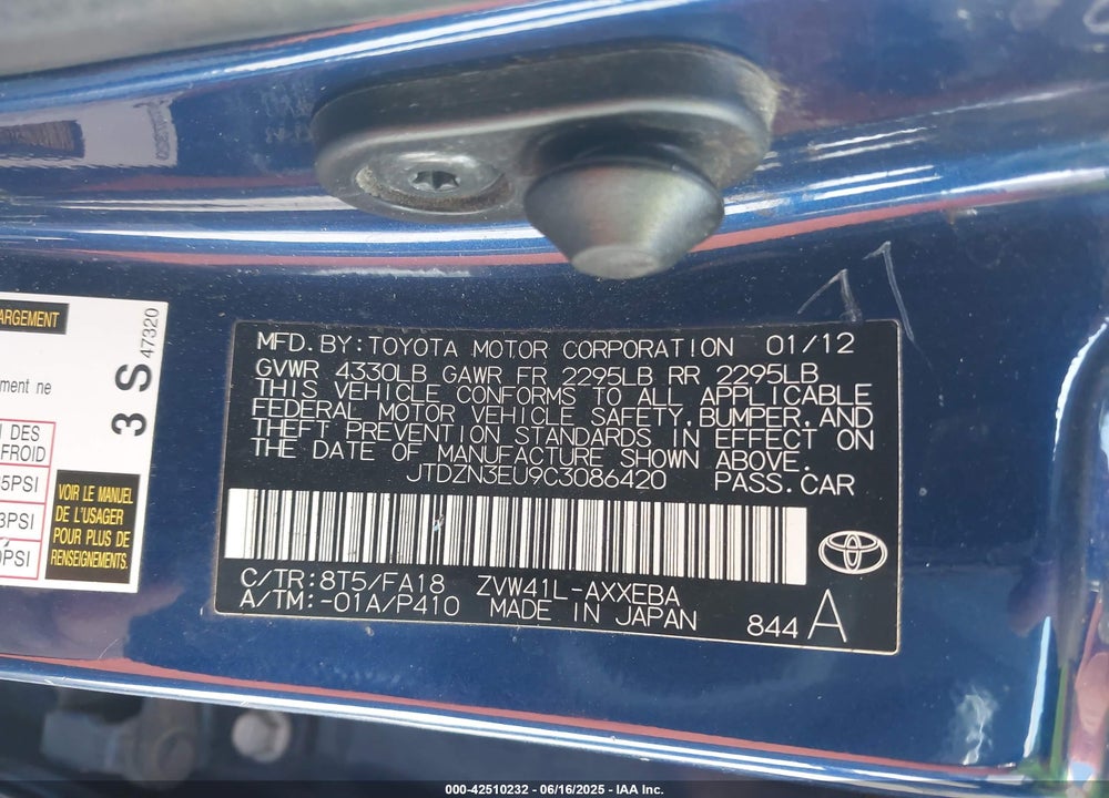2012 TOYOTA PRIUS V VIN: JTDZN3EU9C3086420