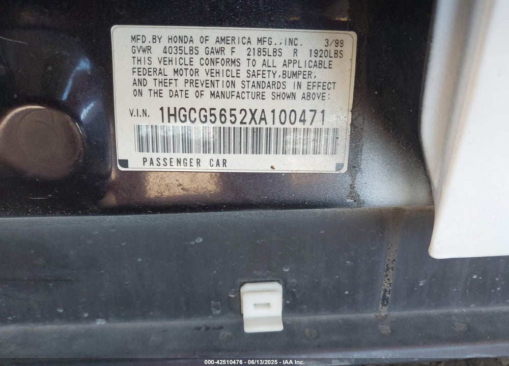 1999 HONDA ACCORD EX VIN: 1HGCG5652XA100471