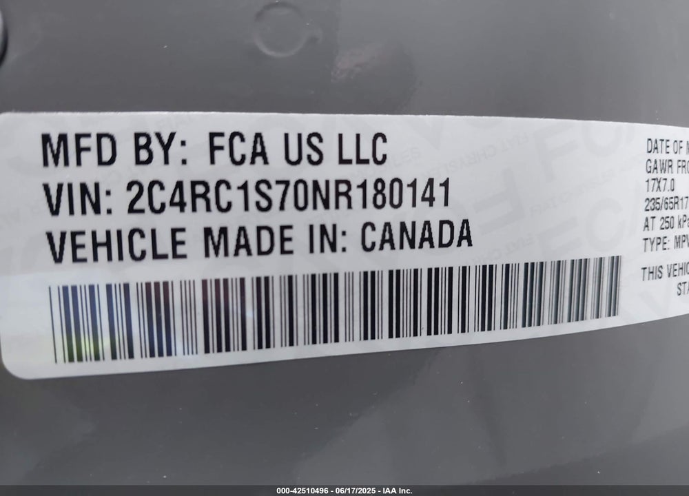 2022 CHRYSLER PACIFICA HYBRID LIMITED VIN: 2C4RC1S70NR180141