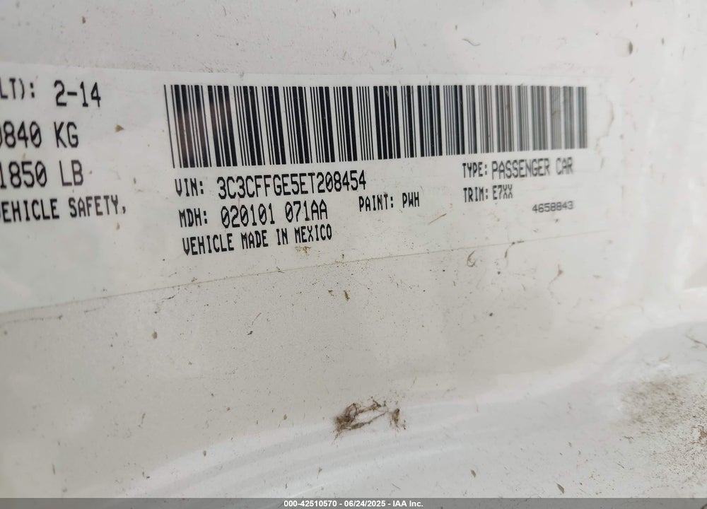 2014 FIAT 500E VIN: 3C3CFFGE5ET208454