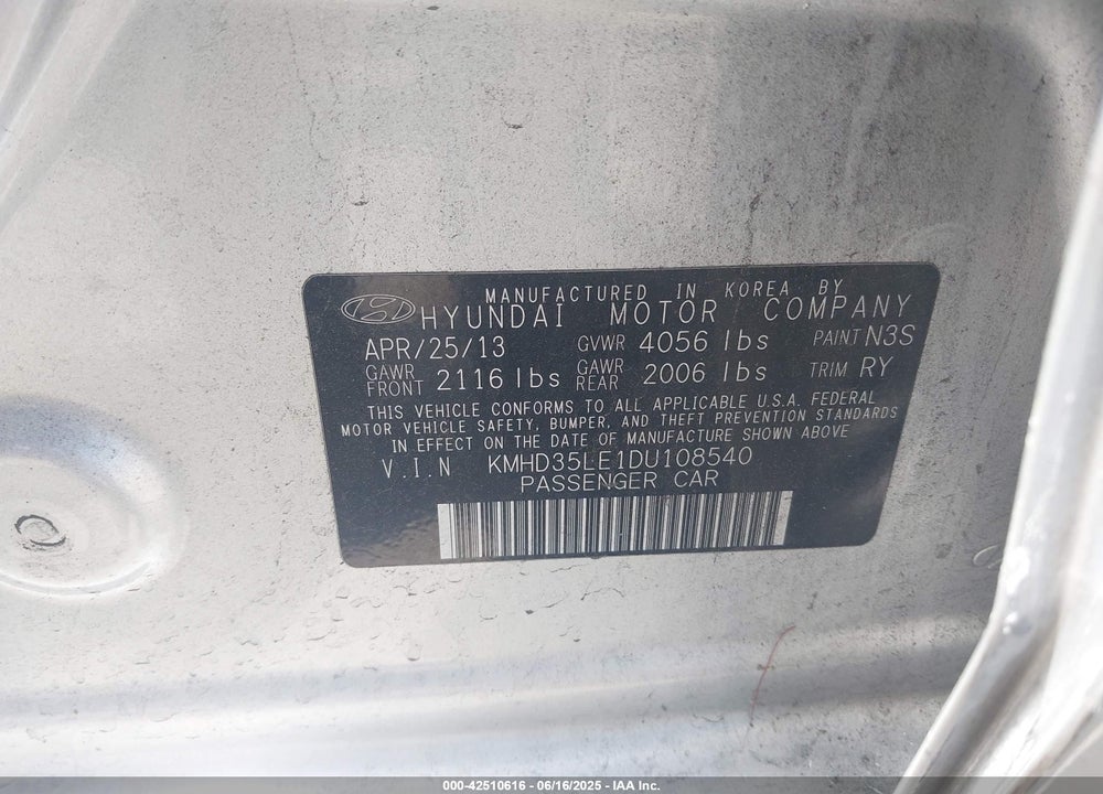 2013 HYUNDAI ELANTRA GT VIN: KMHD35LE1DU108540