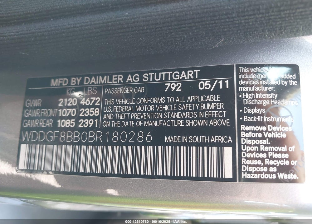 2011 MERCEDES-BENZ C 300 LUXURY 4MATIC/SPORT 4MATIC VIN: WDDGF8BB0BR180286