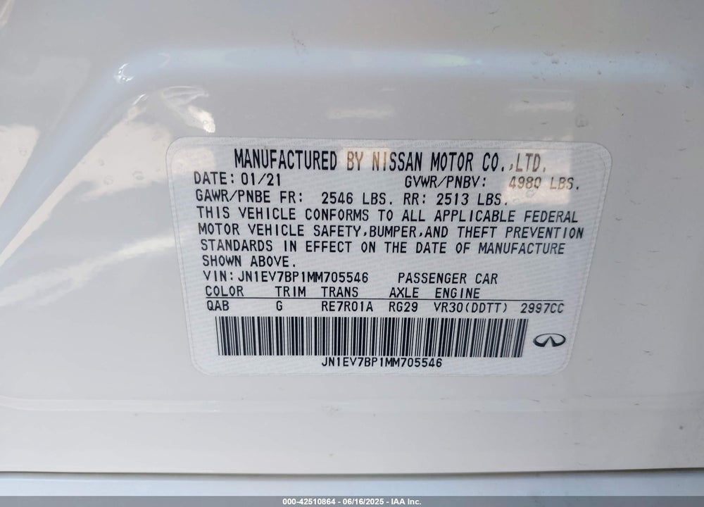 2021 INFINITI Q50 VIN: JN1EV7BP1MM705546