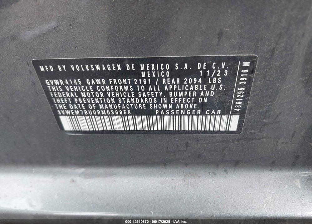 2024 VOLKSWAGEN JETTA VIN: 3VWEM7BU0RM036958