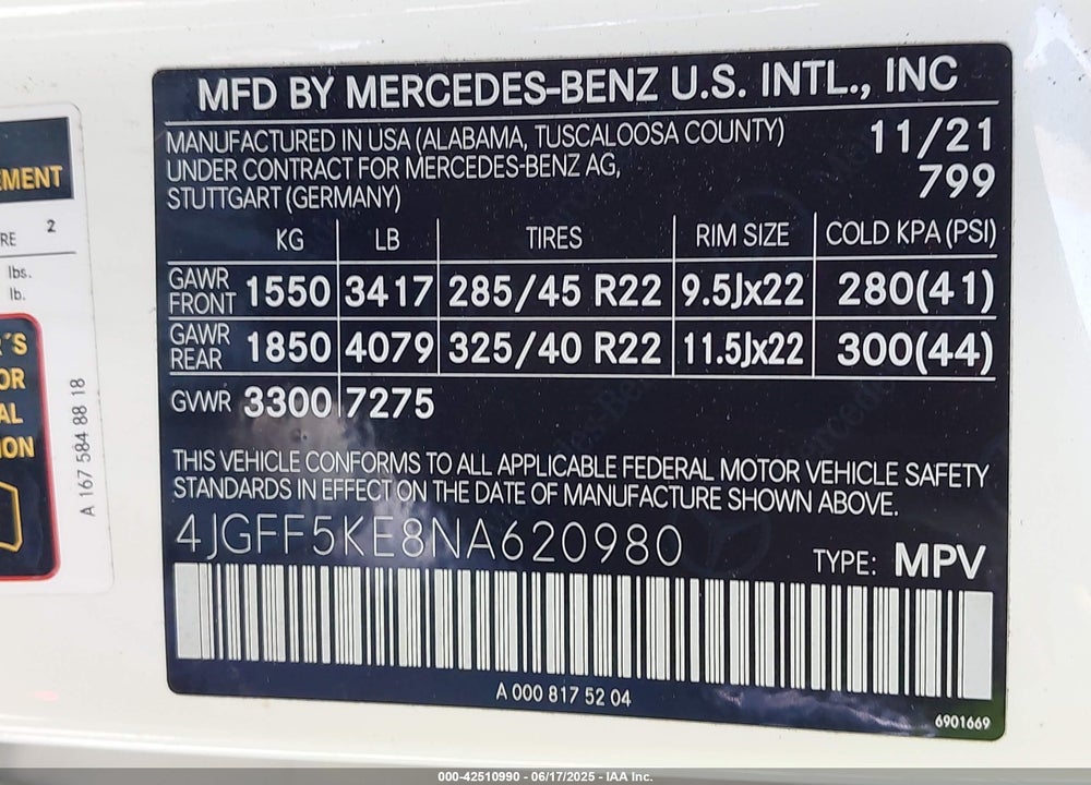 2022 MERCEDES-BENZ GLS 450 4MATIC VIN: 4JGFF5KE8NA620980