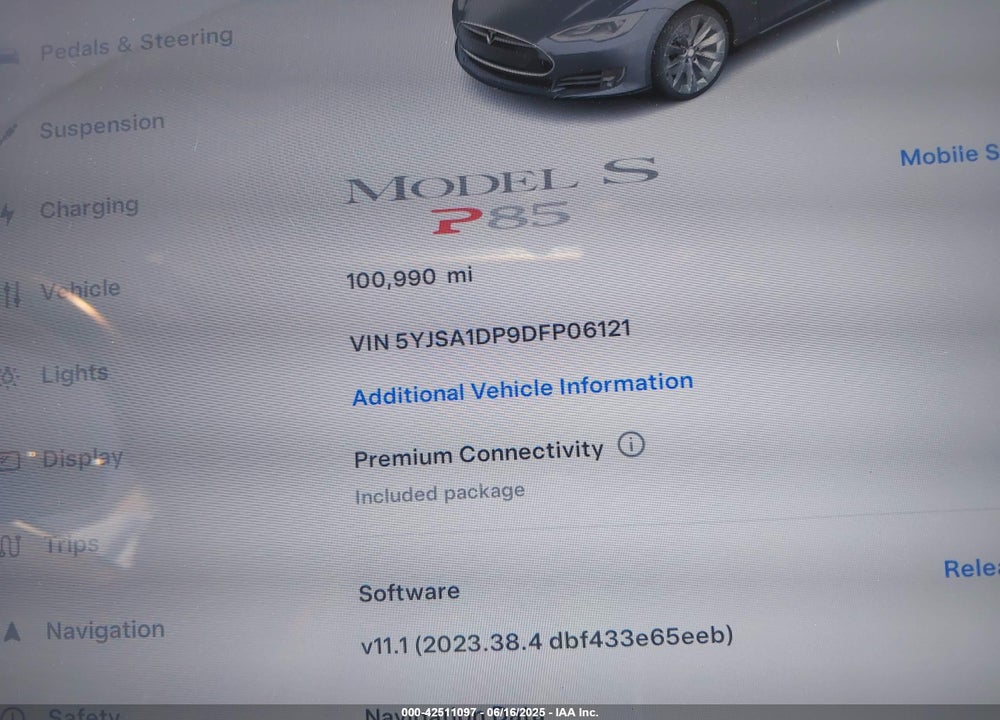 2013 TESLA MODEL S VIN: 5YJSA1DP9DFP06121