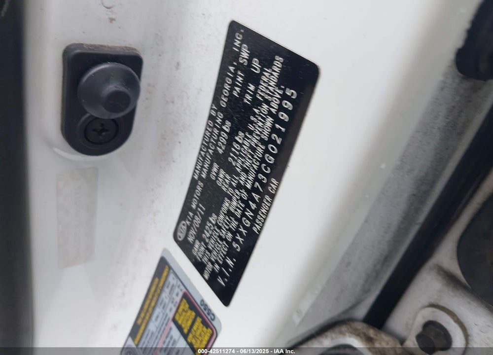 2012 KIA OPTIMA VIN: 5XXGN4A73CG021995