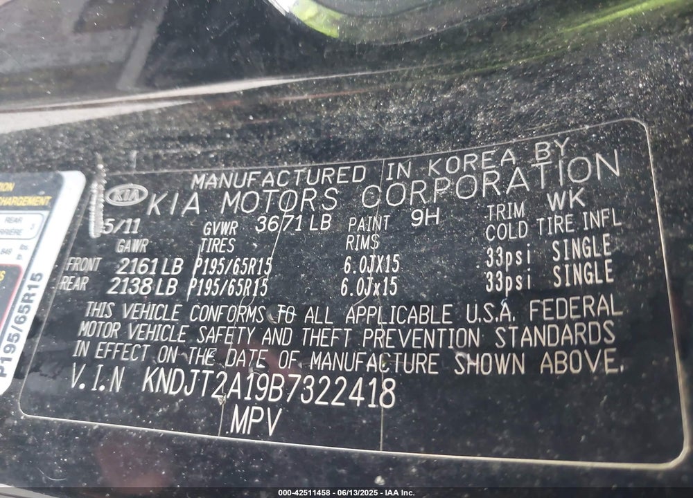 2011 KIA SOUL VIN: KNDJT2A19B7322418