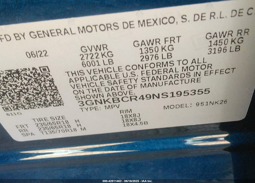 2022 CHEVROLET BLAZER FWD 2LT VIN: 3GNKBCR49NS195355