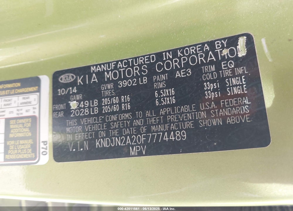 2015 KIA SOUL VIN: KNDJN2A20F7774489