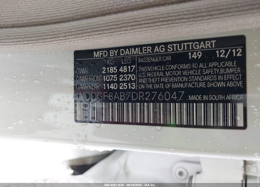 2013 MERCEDES-BENZ C 300 VIN: WDDGF8AB7DR276047