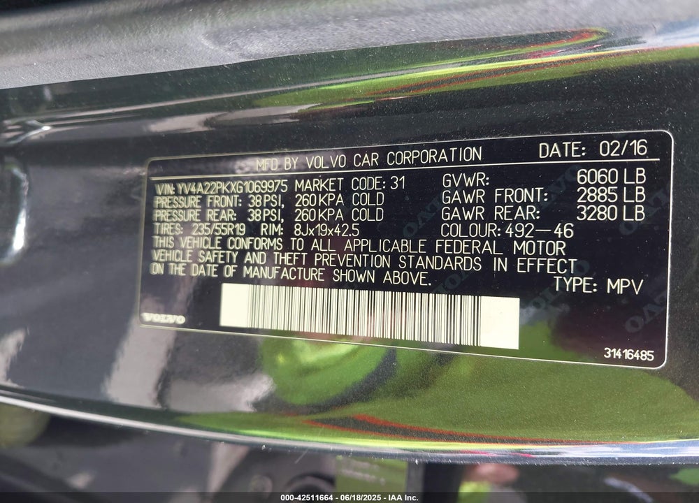 2016 VOLVO XC90 VIN: YV4A22PKXG1069975