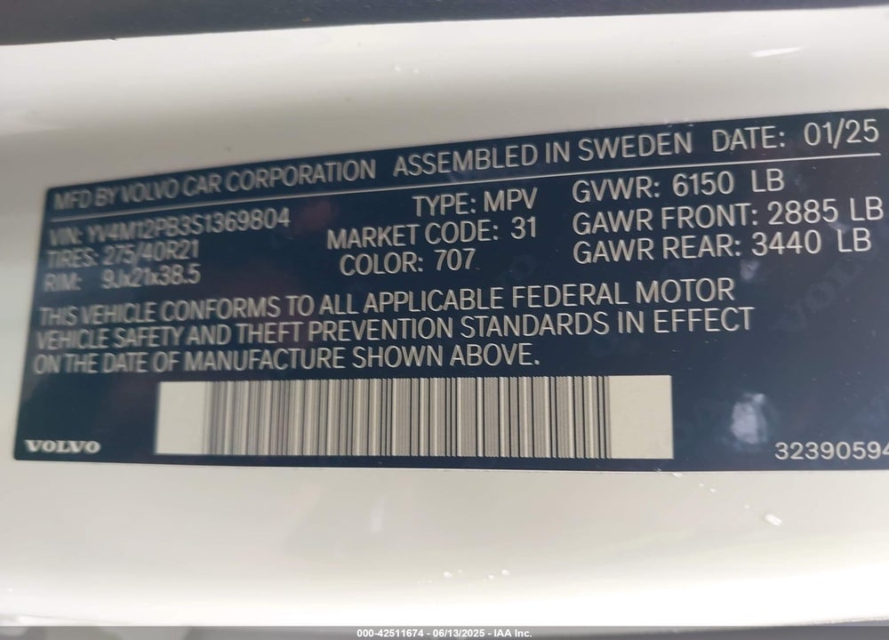 2025 VOLVO XC90 VIN: YV4M12PB3S1369804
