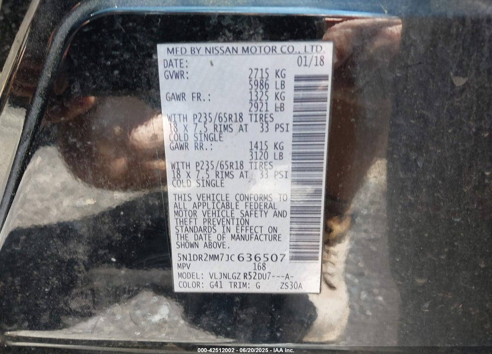 2018 NISSAN PATHFINDER VIN: 5N1DR2MM7JC636507
