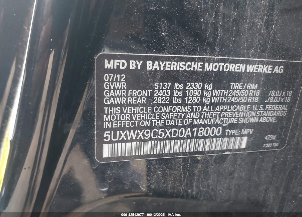 2013 BMW X3 XDRIVE28I VIN: 5UXWX9C5XD0A18000