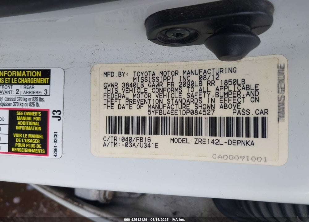 2013 TOYOTA COROLLA LE VIN: 5YFBU4EE1DP084527