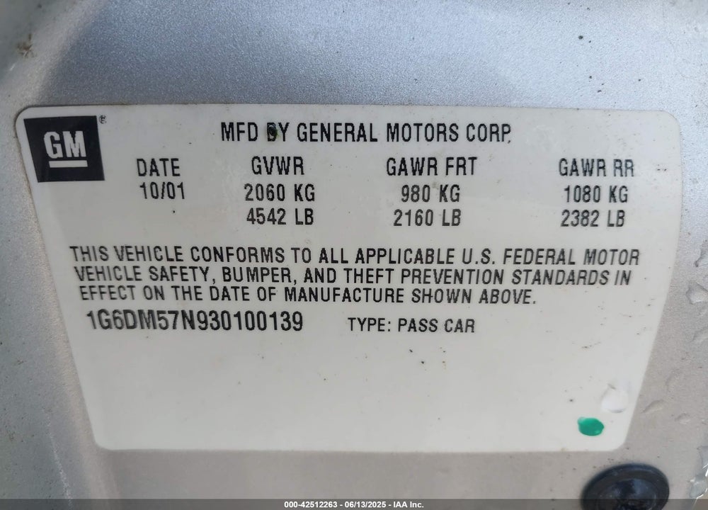 2003 CADILLAC CTS STANDARD VIN: 1G6DM57N930100139