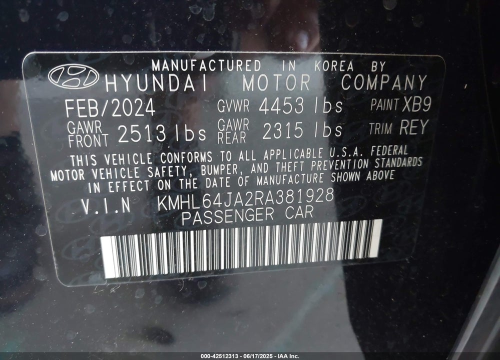 2024 HYUNDAI SONATA VIN: KMHL64JA2RA381928