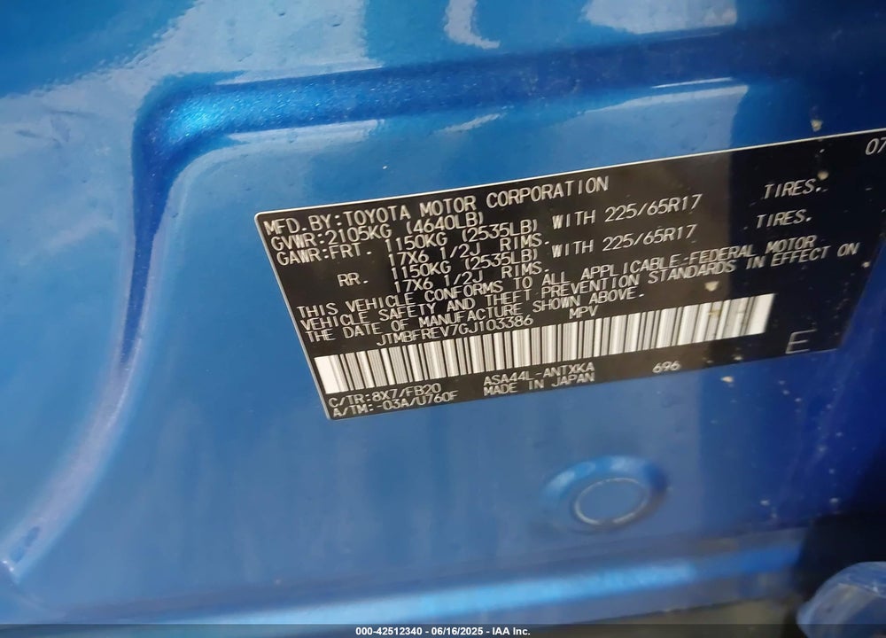2016 TOYOTA RAV4 VIN: JTMBFREV7GJ103386