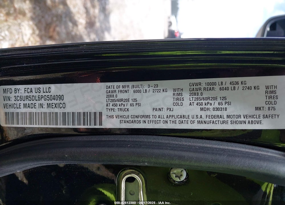 2023 RAM 2500 VIN: 3C6UR5DL6PG504090