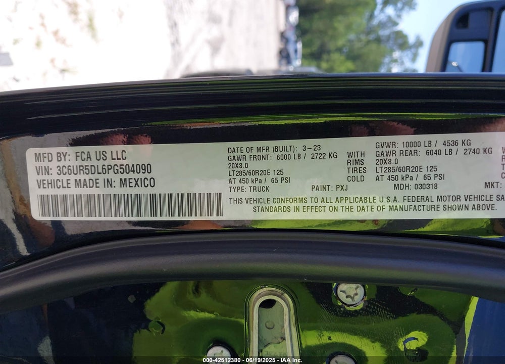 2023 RAM 2500 VIN: 3C6UR5DL6PG504090