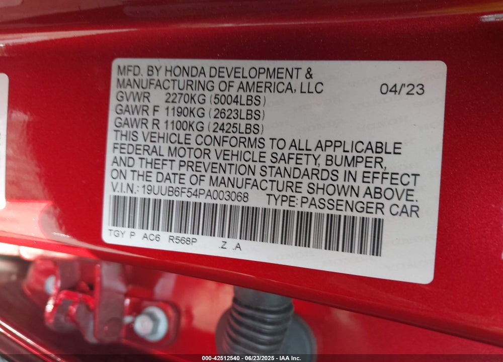 2023 ACURA TLX VIN: 19UUB6F54PA003068