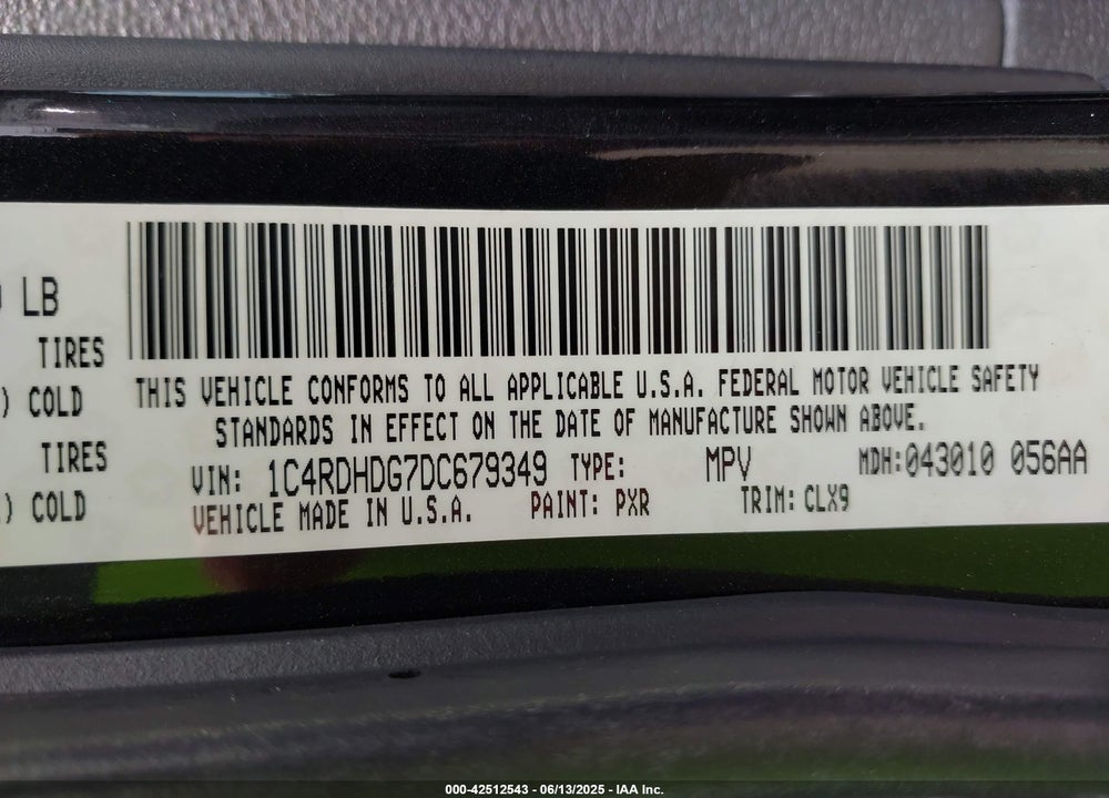 2013 DODGE DURANGO CREW VIN: 1C4RDHDG7DC679349