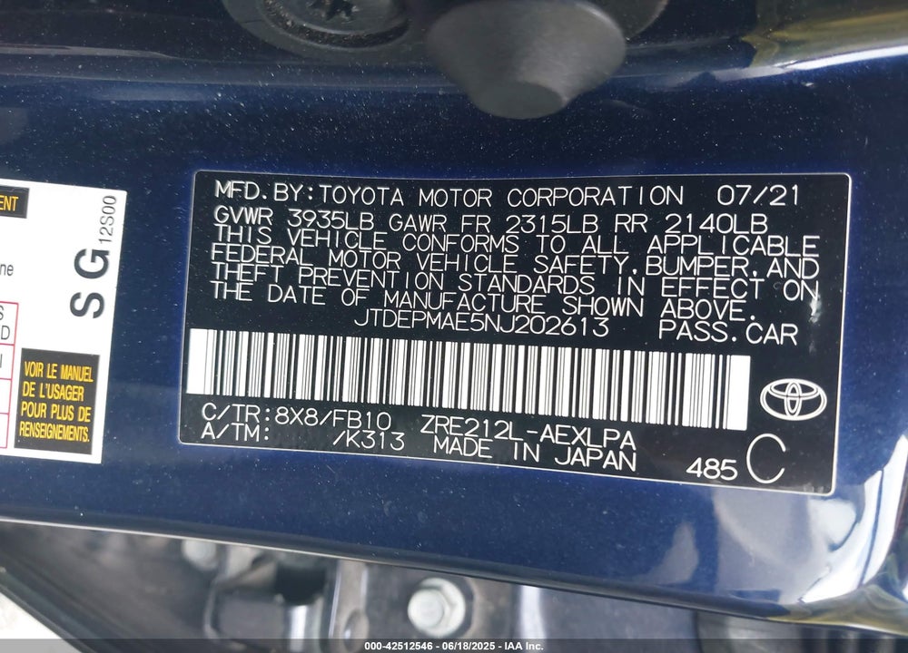 2022 TOYOTA COROLLA VIN: JTDEPMAE5NJ202613