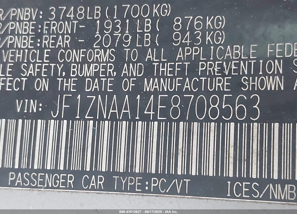 2014 SCION FR-S VIN: JF1ZNAA14E8708563
