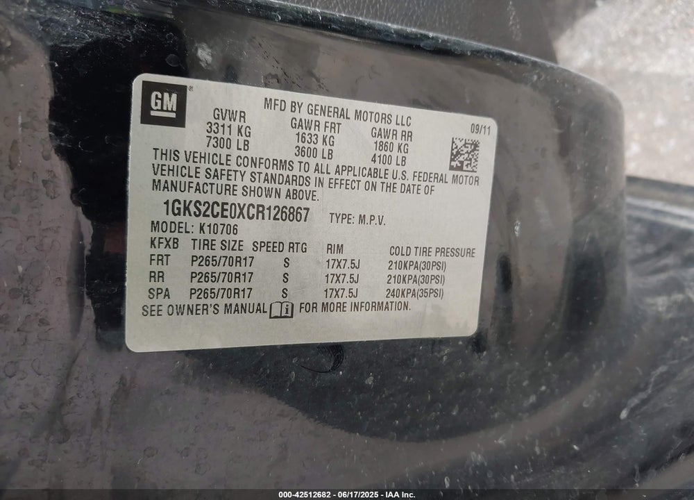 2012 GMC YUKON SLT VIN: 1GKS2CE0XCR126867