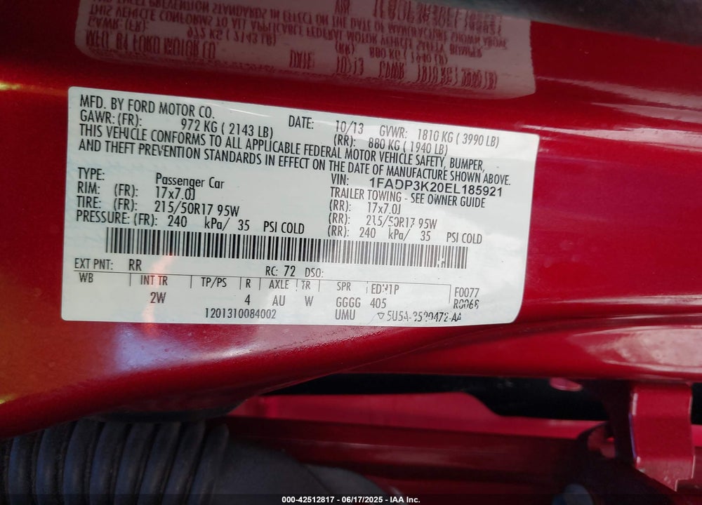 2014 FORD FOCUS SE VIN: 1FADP3K20EL185921