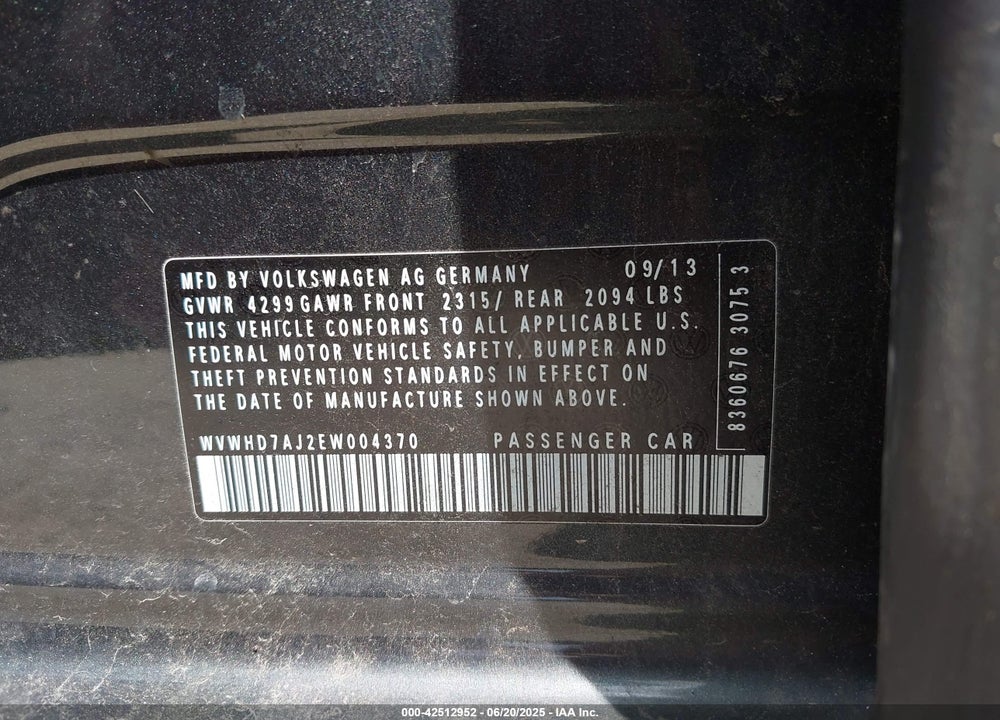 2014 VOLKSWAGEN GTI WOLFSBURG EDITION VIN: WVWHD7AJ2EW004370