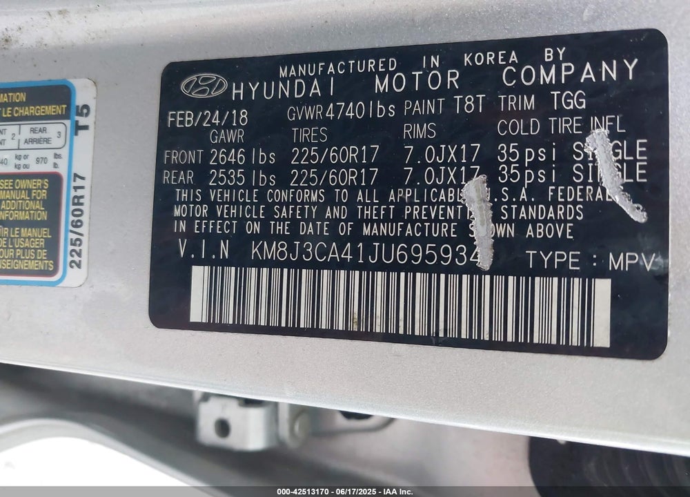 2018 HYUNDAI TUCSON SEL VIN: KM8J3CA41JU695934