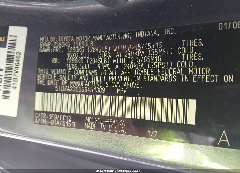 2006 TOYOTA SIENNA LE VIN: 5TDZA23C06S451389